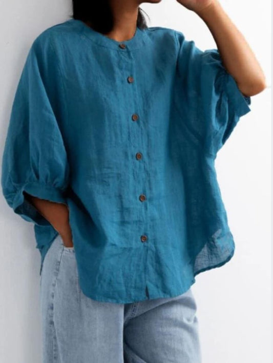 Chen™ - חולצת פשתן מכותנה רטרו