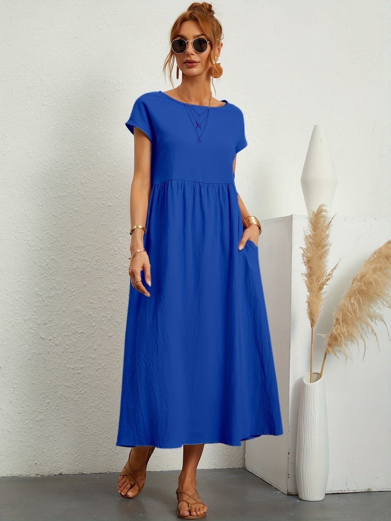 Tzedek Blue / S-AU8 EMMA - O-NECK CASUAL DRESS