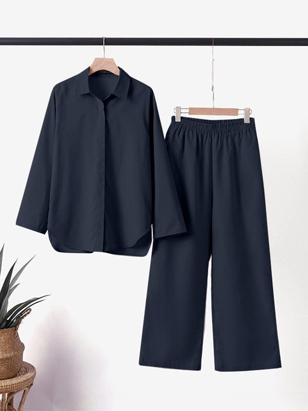 Tzedek Damkläder סט בן שני חלקים של חולצה ומכנסיים, עשוי מכותנה ופשתן עמידים