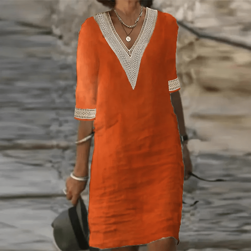 Tzedek Dresses Oranje / S Dana | Chique Linnen Jurk