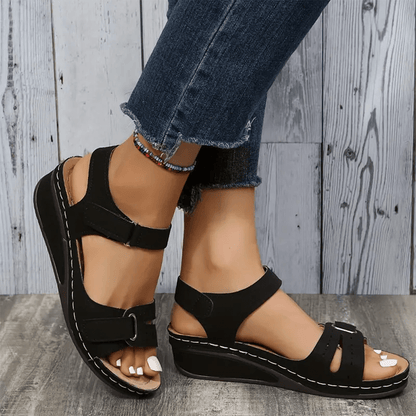 Tzedek Hook & Loop Ankle Strap Wedge Sport Sandals