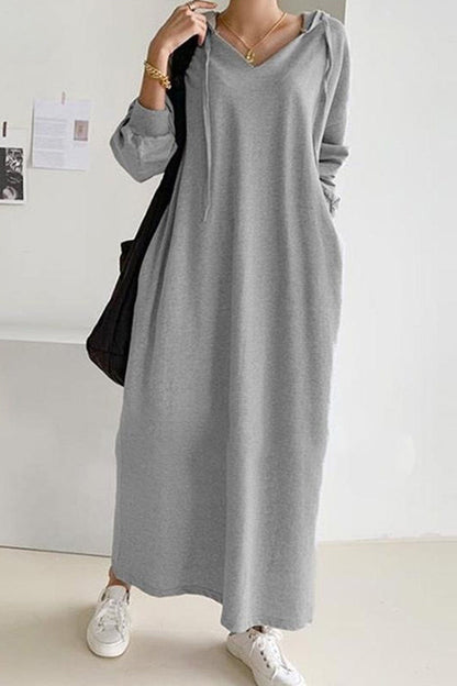 Tzedek Maxi Dresses Grey / 4XL Yafit™ - V Neck Hooded Dress