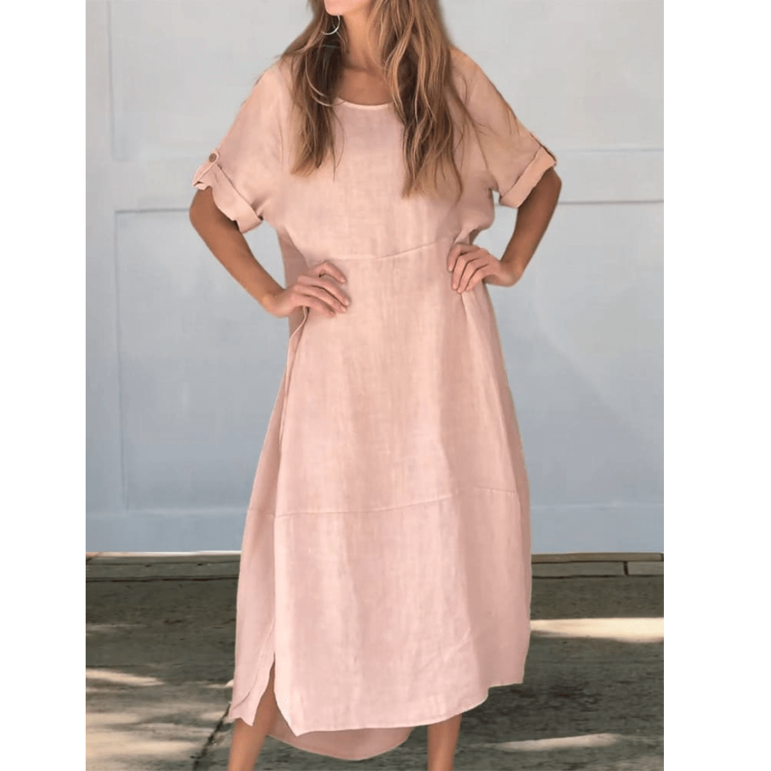 Tzedek P316 וָרוֹד / S (EU 34~36) Orna™ - שמלת קיץ מכותנה