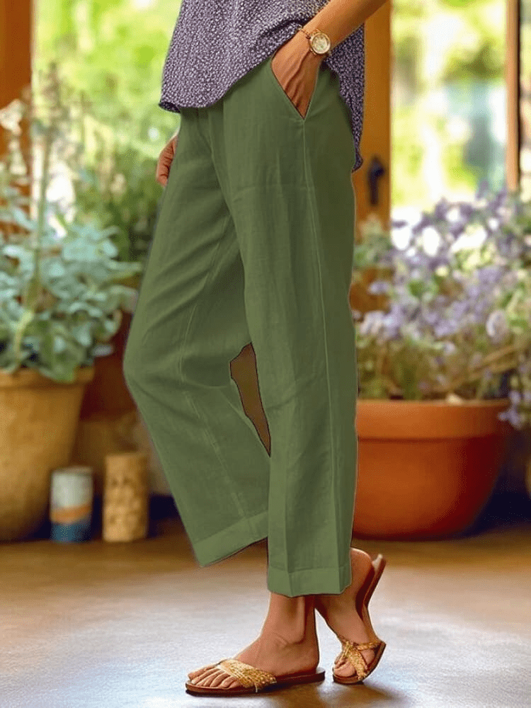Tzedek P325 ירוק / S (EU 36) Yonina™ - מכנסיים רחבים מכותנה