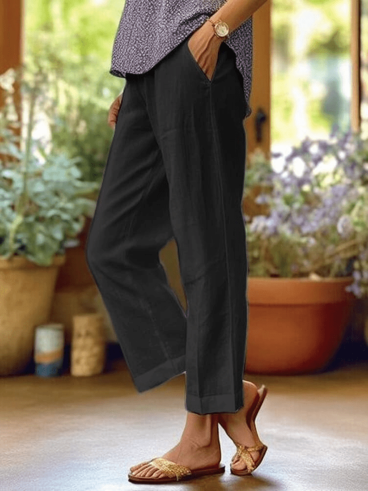 Tzedek P325 שָׁחוֹר / S (EU 36) Yonina™ - מכנסיים רחבים מכותנה