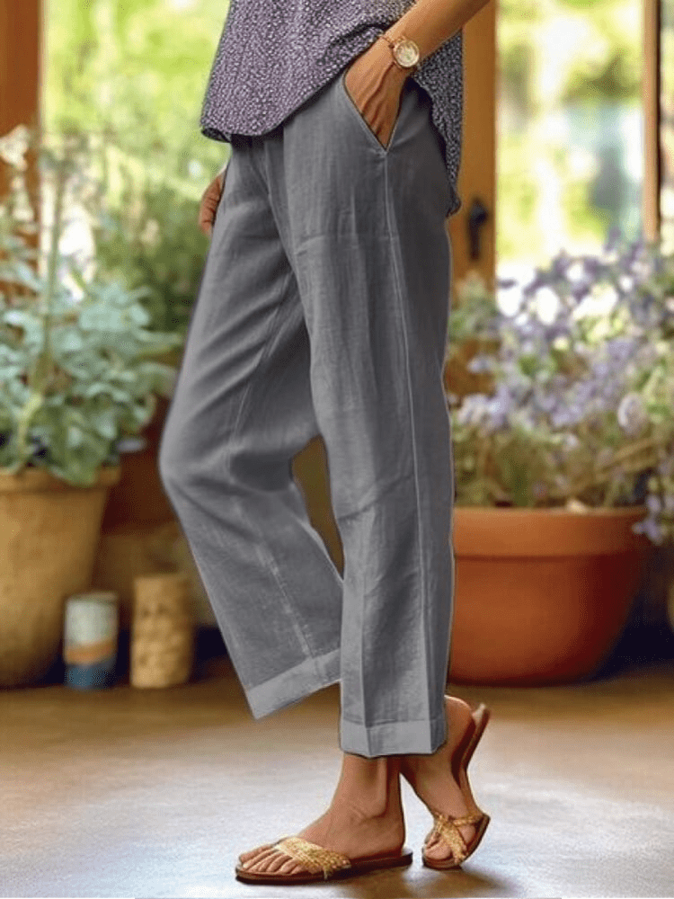 Tzedek P325 אפור / S (EU 36) Yonina™ - מכנסיים רחבים מכותנה