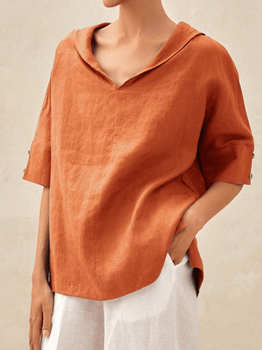 Tzedek P330 Orange / S Peleg™ - חולצת וי-נק קז'ואלית לנשים מכותנה