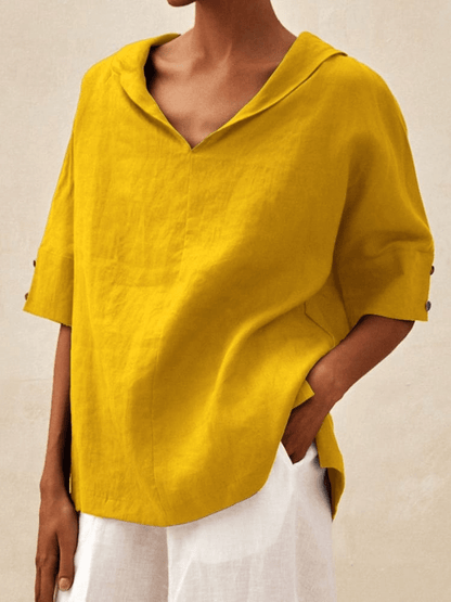 Tzedek P330 Yellow / S Peleg™ - חולצת וי-נק קז'ואלית לנשים מכותנה