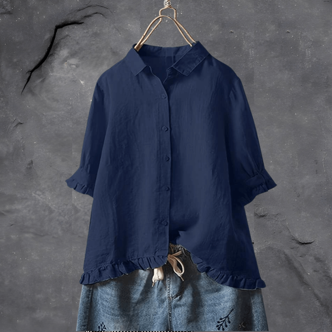 Tzedek S / Marineblauw Dafna™ | Elegante katoenen blouse