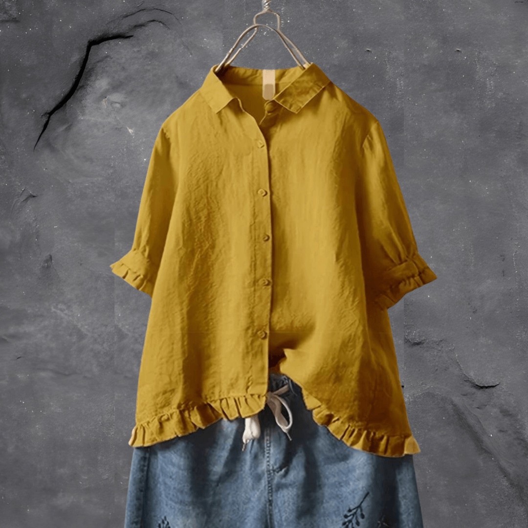 Tzedek S / Mosterd Dafna™ | Elegante katoenen blouse