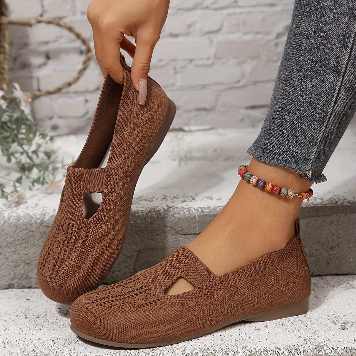Tzedek shoes Caramel / 35 Lea™｜Chaussures plates tricotées pour femmes
