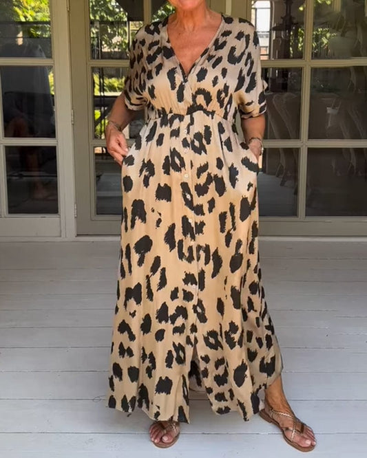 w Casual Dresses Kaki / S Anna's kjole med leopardprint